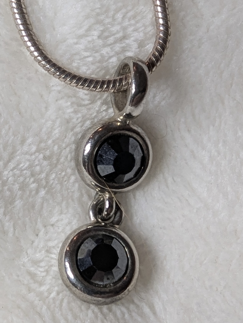 Vintage Signed PD Premier Designs Two Stone Drop Necklace SilverTone Black Cryst